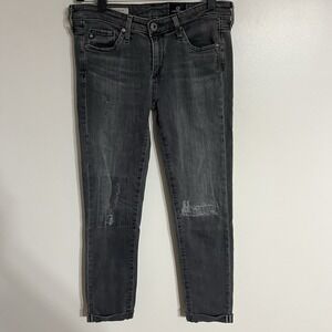 Adriano Goldschmied The Stilt Cigarette Roll‎ Up Black Jeans Size 27 Distressed